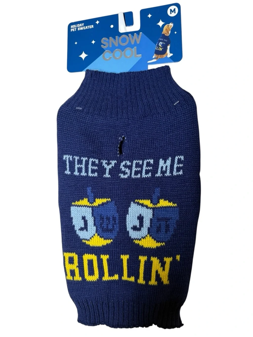 {NWT} Navy 'They See Me Rollin''  HANUKKAH Holiday Dog Sweater S or M